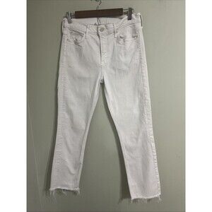 Mother Mid Rise Dazzler Ankle Fray In White Puff’s Size 29
